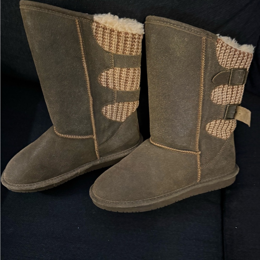 BearPaw Brown Winter Boots with Knit Accents